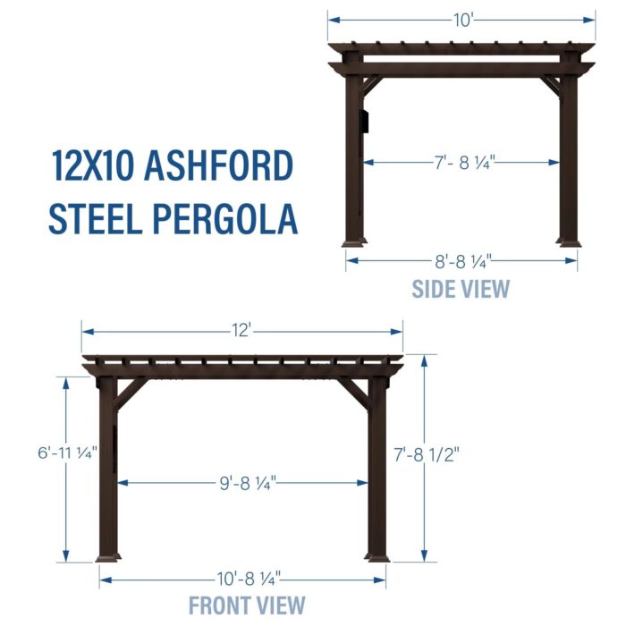 12 x 10 Ashford Traditional Steel Pergola With Sail Shade Soft Canopy - Image 12