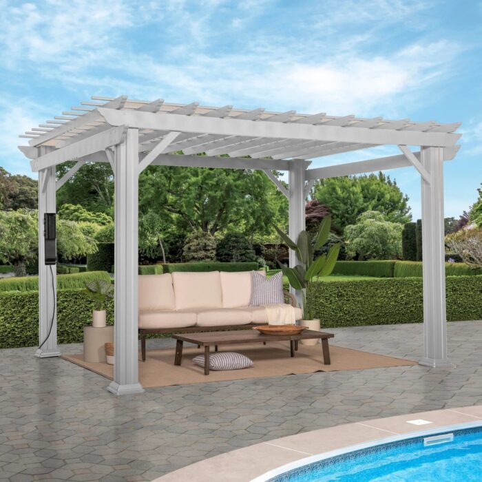 12×10 Hawthorne Traditional Steel Pergola With Sail Shade Soft Canopy