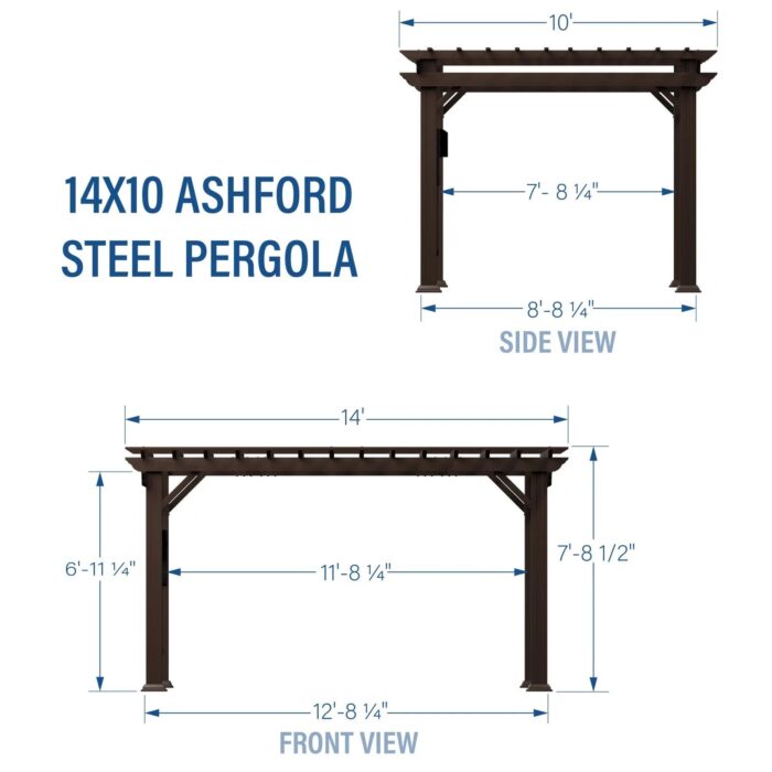 14×10 Ashford Traditional Steel Pergola With Sail Shade Soft Canopy - Image 14