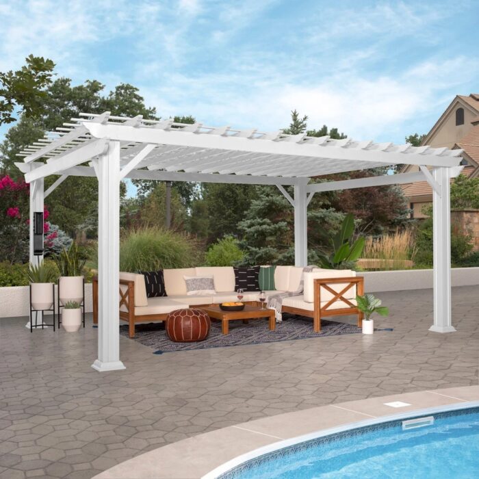 Hawthorne Traditional Steel Pergola With Sail Shade Soft Canopy 16×12