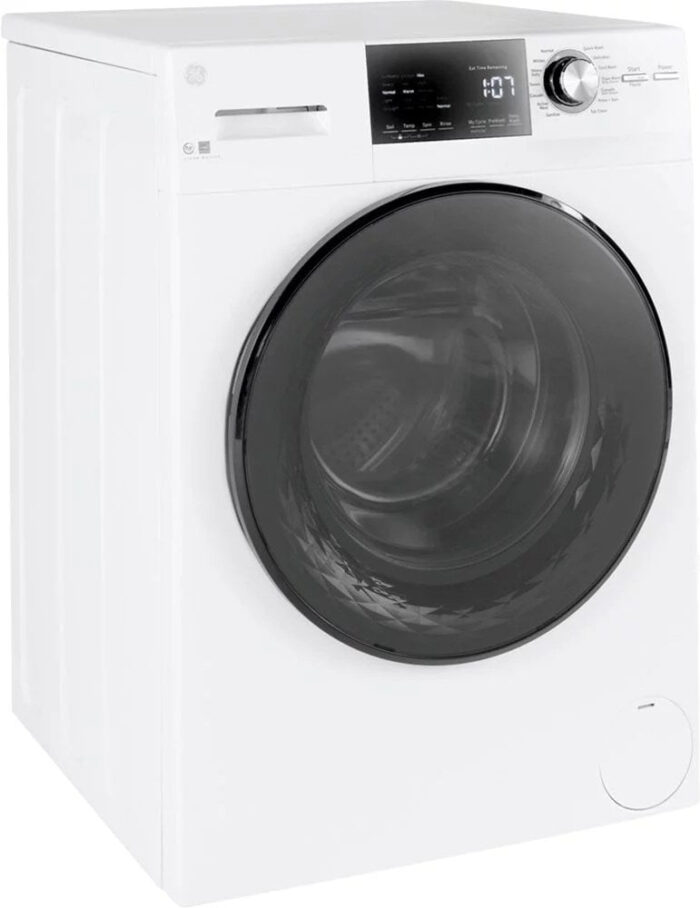 GE – 2.4 Cu. Ft. High Efficiency Stackable Front Load Washer with Steam and Sanitize – White - Image 2