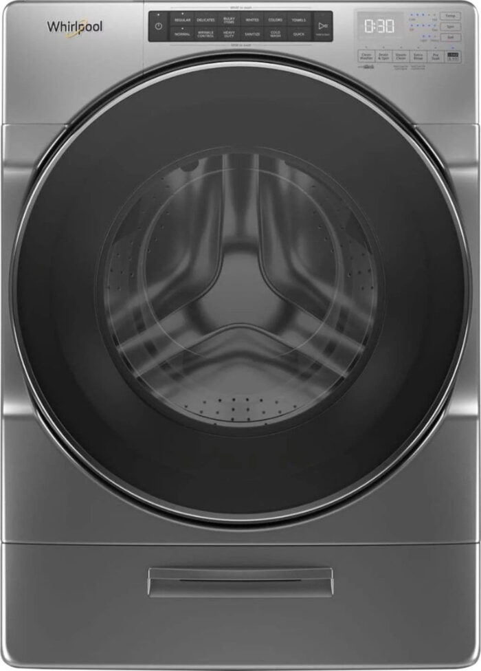 Whirlpool – 4.5 Cu. Ft. High Efficiency Stackable Front Load Washer with Steam and Load & Go XL Dispenser – Chrome shadow