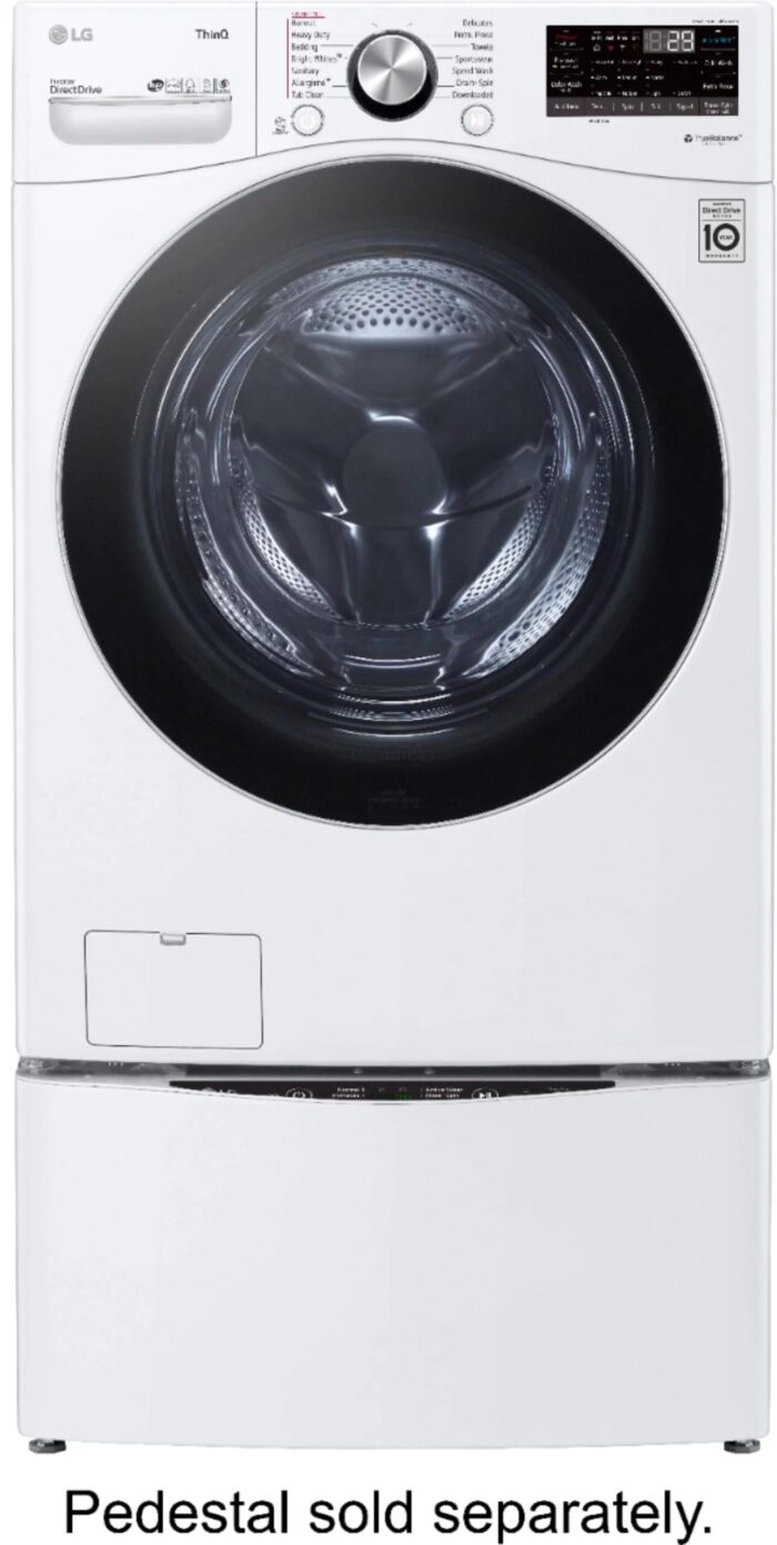 LG – 5.0 Cu. Ft. High-Efficiency Stackable Smart Front Load Washer with Steam and Built-In Intelligence – White - Image 7