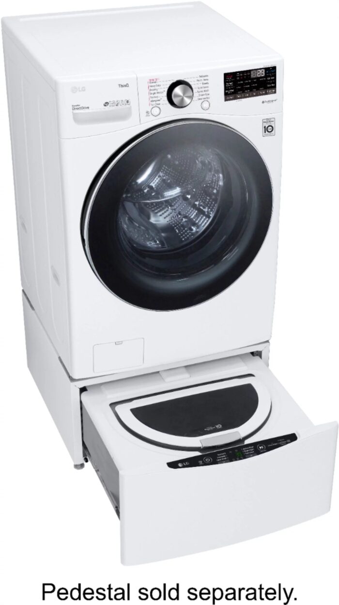 LG – 5.0 Cu. Ft. High-Efficiency Stackable Smart Front Load Washer with Steam and Built-In Intelligence – White - Image 6