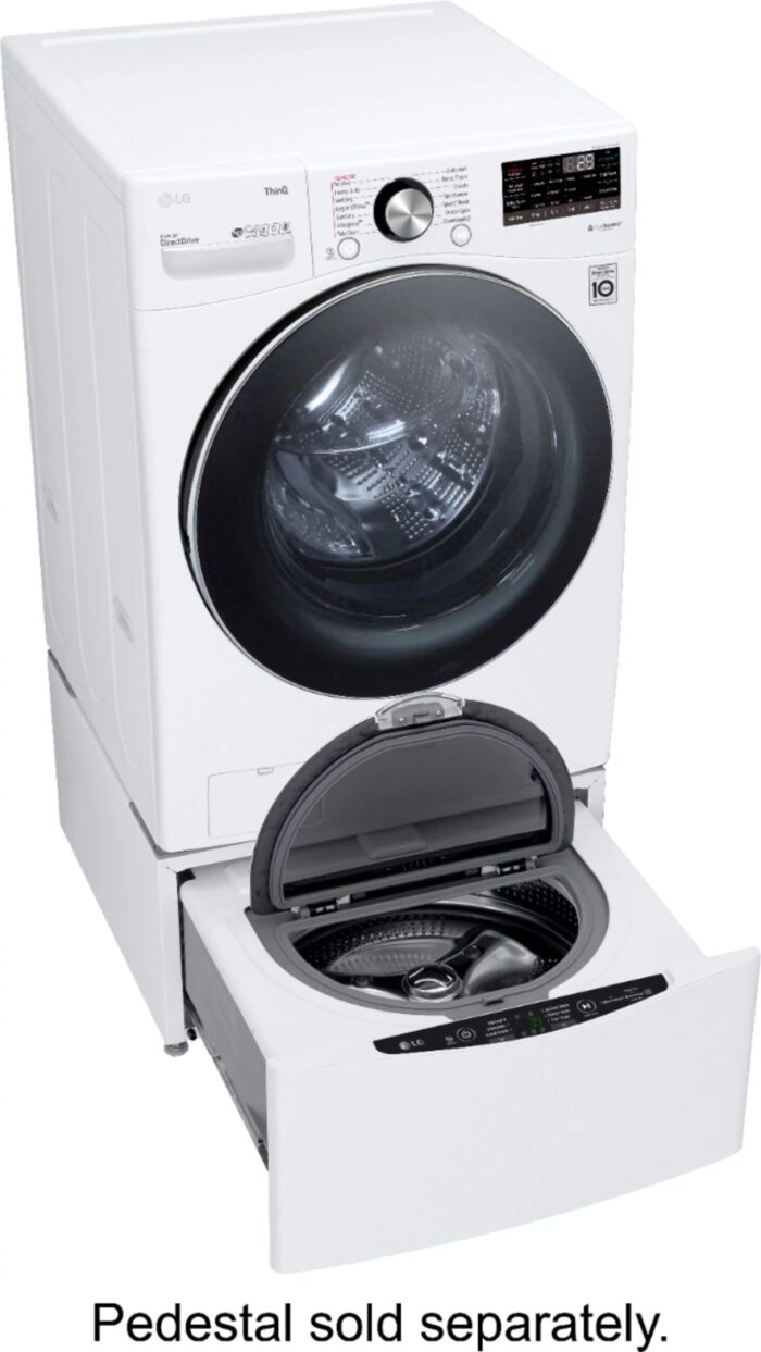 LG – 5.0 Cu. Ft. High-Efficiency Stackable Smart Front Load Washer with Steam and Built-In Intelligence – White - Image 8