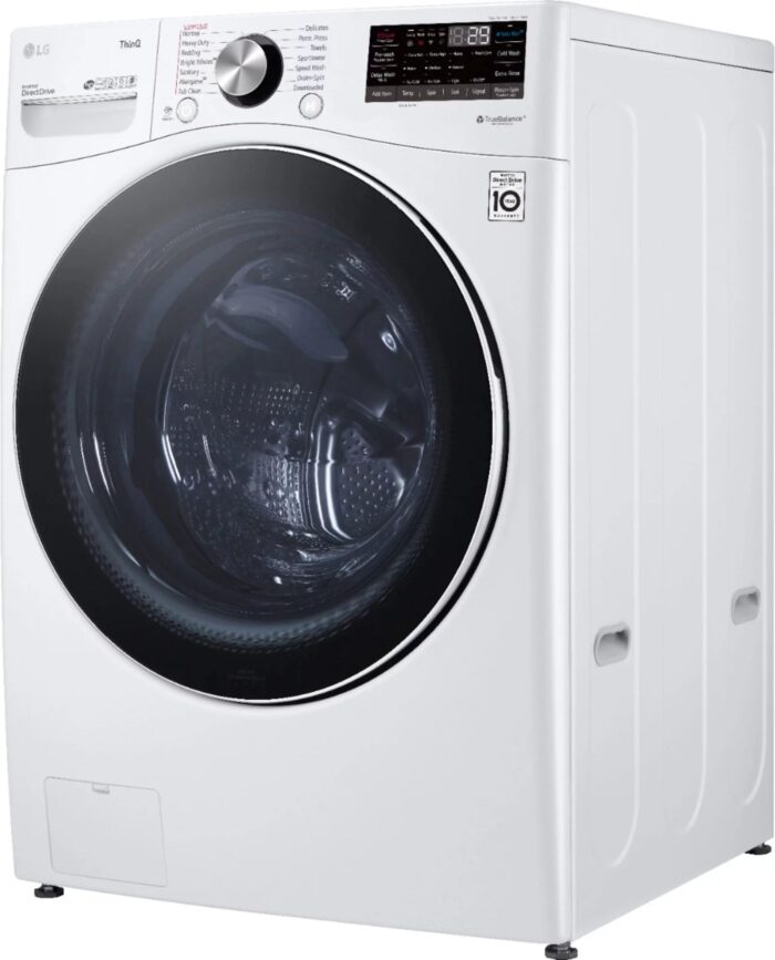 LG – 5.0 Cu. Ft. High-Efficiency Stackable Smart Front Load Washer with Steam and Built-In Intelligence – White - Image 3