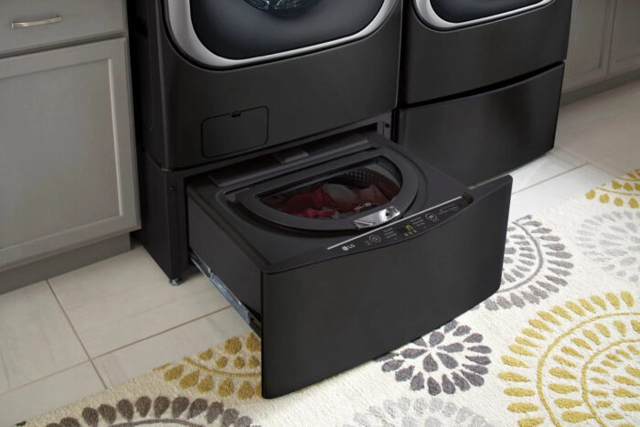 LG – SideKick 1.0 Cu. Ft. High-Efficiency Smart Top Load Pedestal Washer with 3-Motion Technology – Black steel - Image 4