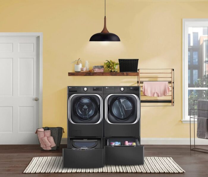 LG – SideKick 1.0 Cu. Ft. High-Efficiency Smart Top Load Pedestal Washer with 3-Motion Technology – Black steel - Image 5