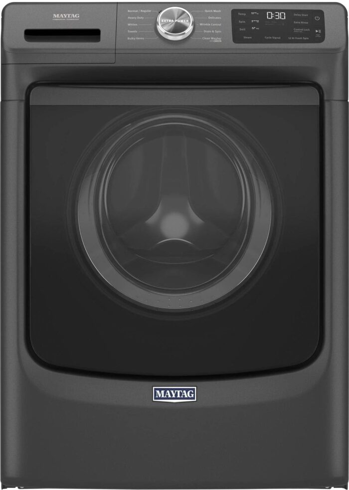 Maytag – 4.5 Cu. Ft. High Efficiency Stackable Front Load Washer with Steam and Extra Power Button – Volcano Black