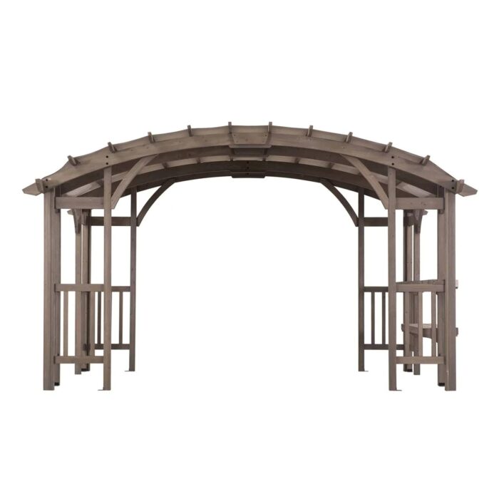 SummerCove 10 ft. x 14 ft. Light Gray Cedar Frame Arched Pergola with Shelves - Image 13