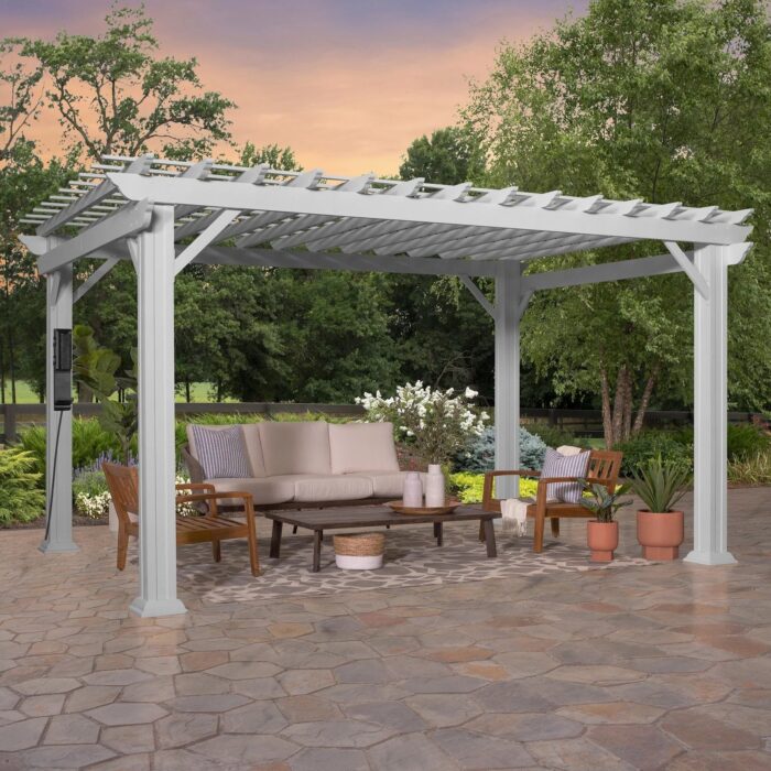 Hawthorne Traditional Steel Pergola With Sail Shade Soft Canopy 14×12