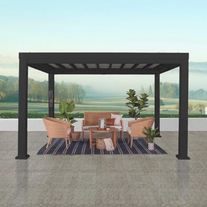 12×10 Trenton Modern Steel Pergola With Sail Shade Soft Canopy