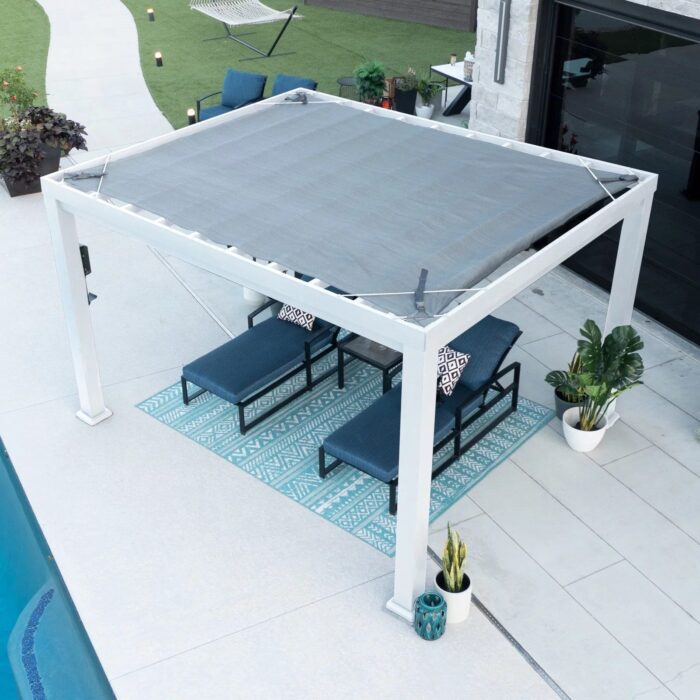 12×10 Windham Modern Steel Pergola With Sail Shade Soft Canopy - Image 11