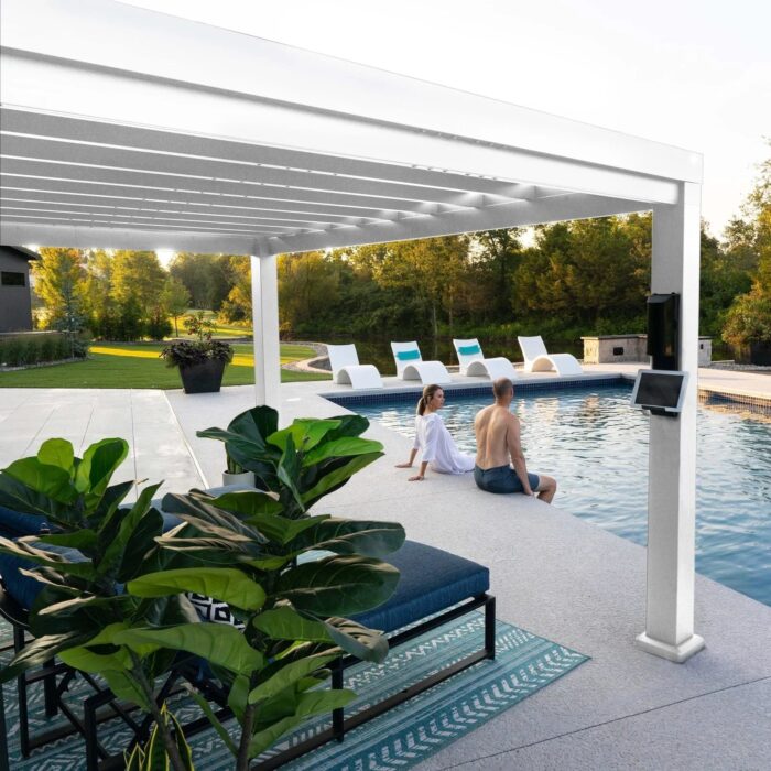 12×10 Windham Modern Steel Pergola With Sail Shade Soft Canopy - Image 3