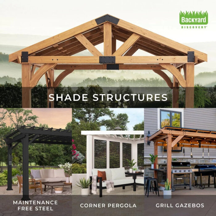 16x12 ashford traditional steel pergola with sail shade soft canopy - Image 13