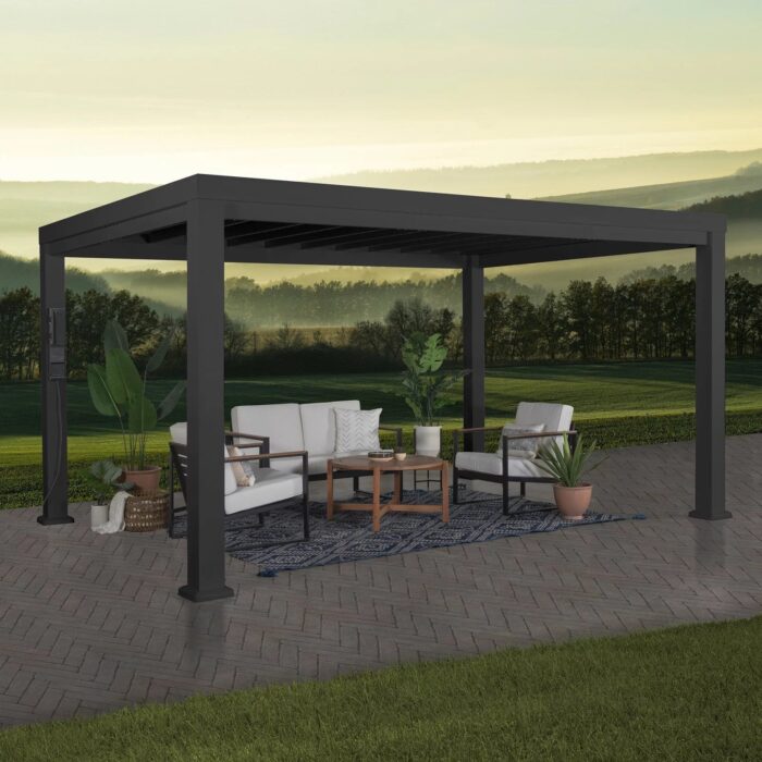 14×12 Trenton Modern Steel Pergola With Sail Shade Soft Canopy