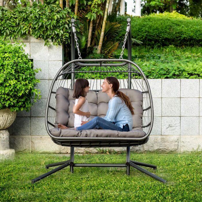 Brafab Luxury X-Large Double Egg Swing Chair 2 Person Hanging Chair Hand Made Rattan Wicker Hammock Chair