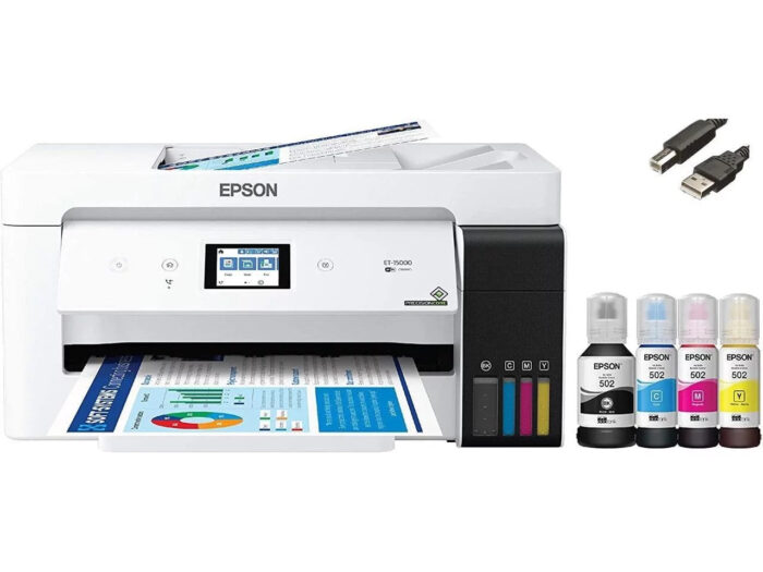 Epson EcoTank ET-15000 Wireless Color All-in-One Supertank Printer with Scanner, Copier, Fax, Ethernet, Bundle with Jawfoal Printer Cable