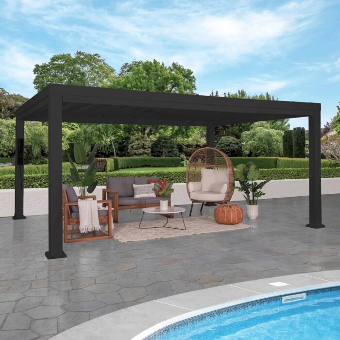 14x12 trenton modern steel pergola with sail shade soft canopy - Image 4